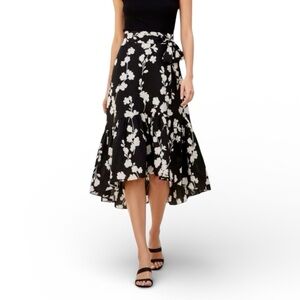 Ann Taylor Floral High Low Midi Skirt Black White Garden Party Petite 6